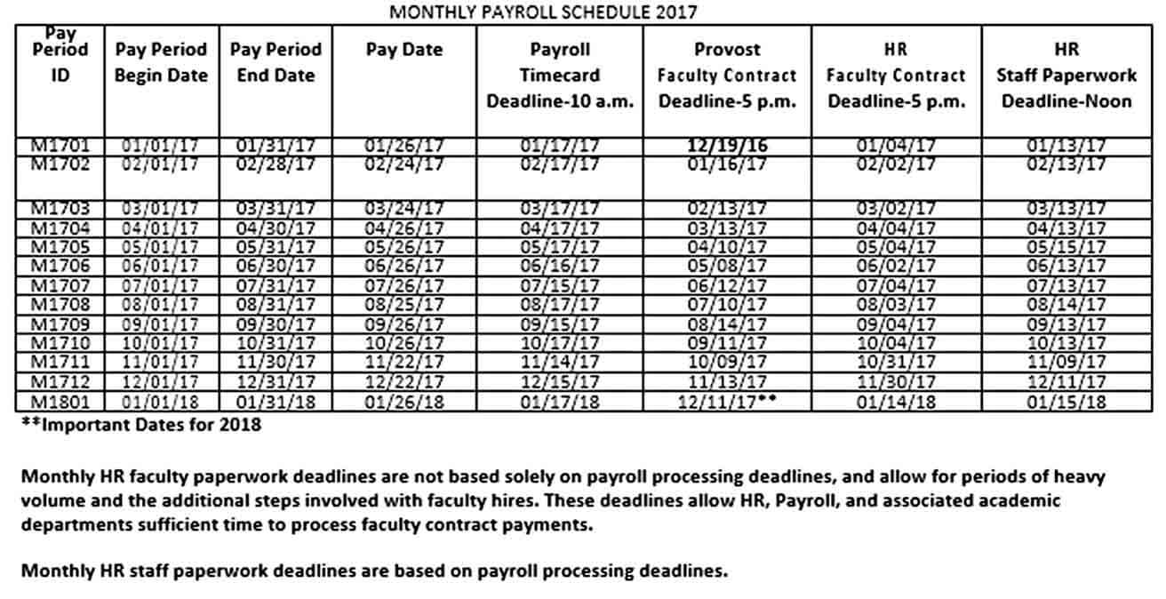 Monthly Payroll Schedule Template