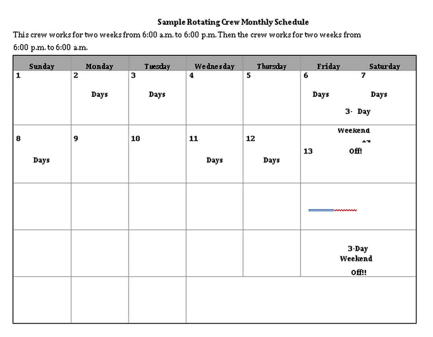 Monthly Schedule