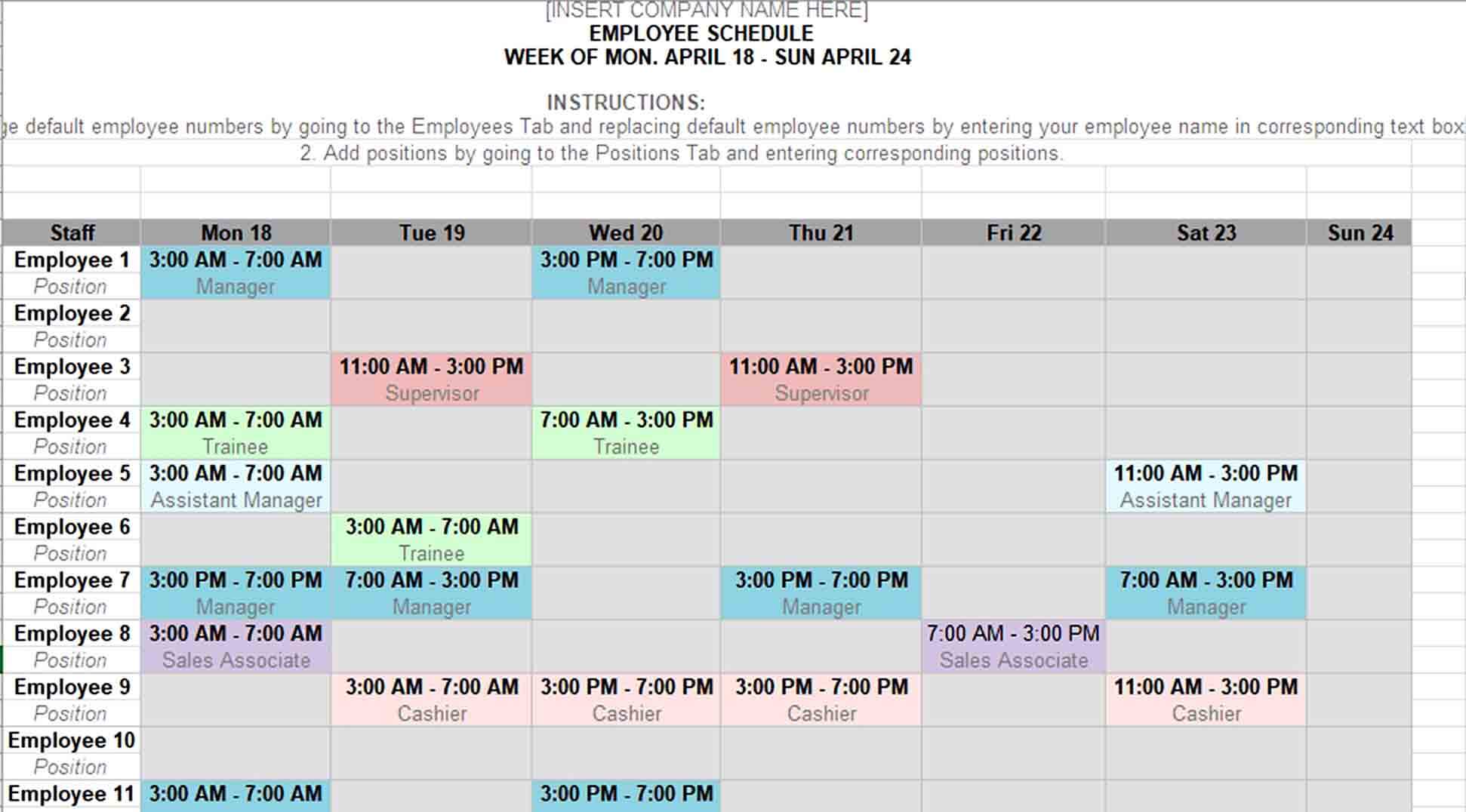 Monthly Shift Schedule Calendar Template