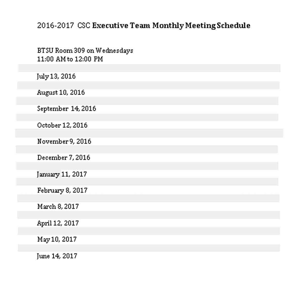 Monthly Team Schedule