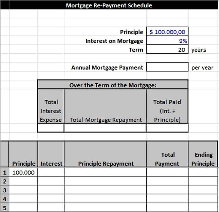 Mortgage Re Payment Schedule in Excel