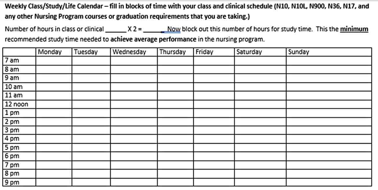 Nursing College Schedule Template Free Download