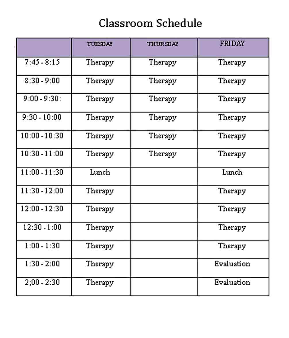 Occupational Therapy Schedule Template
