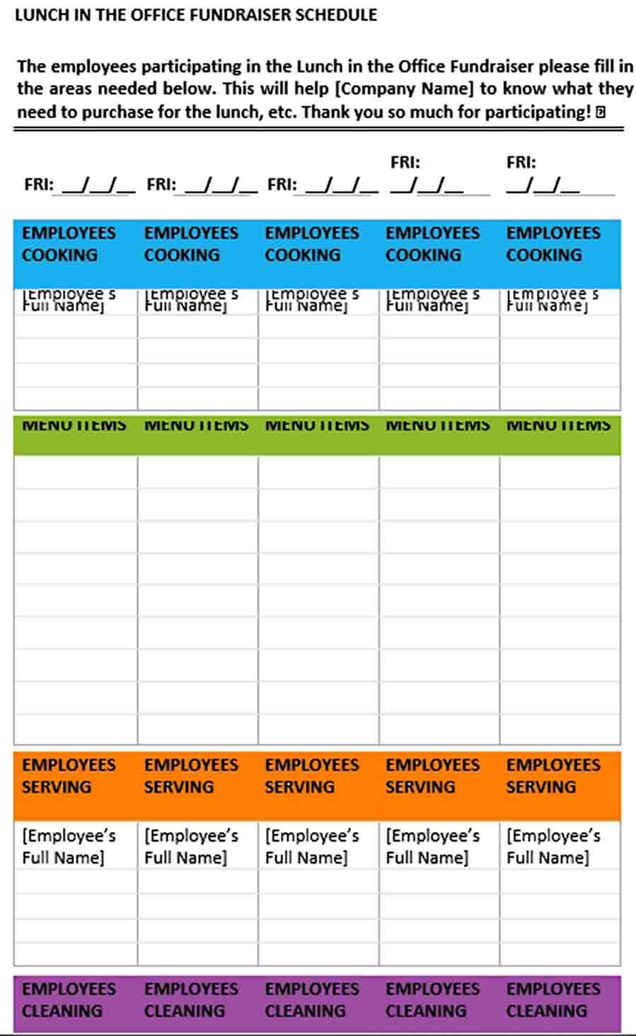 Office Lunch Schedule Template 1