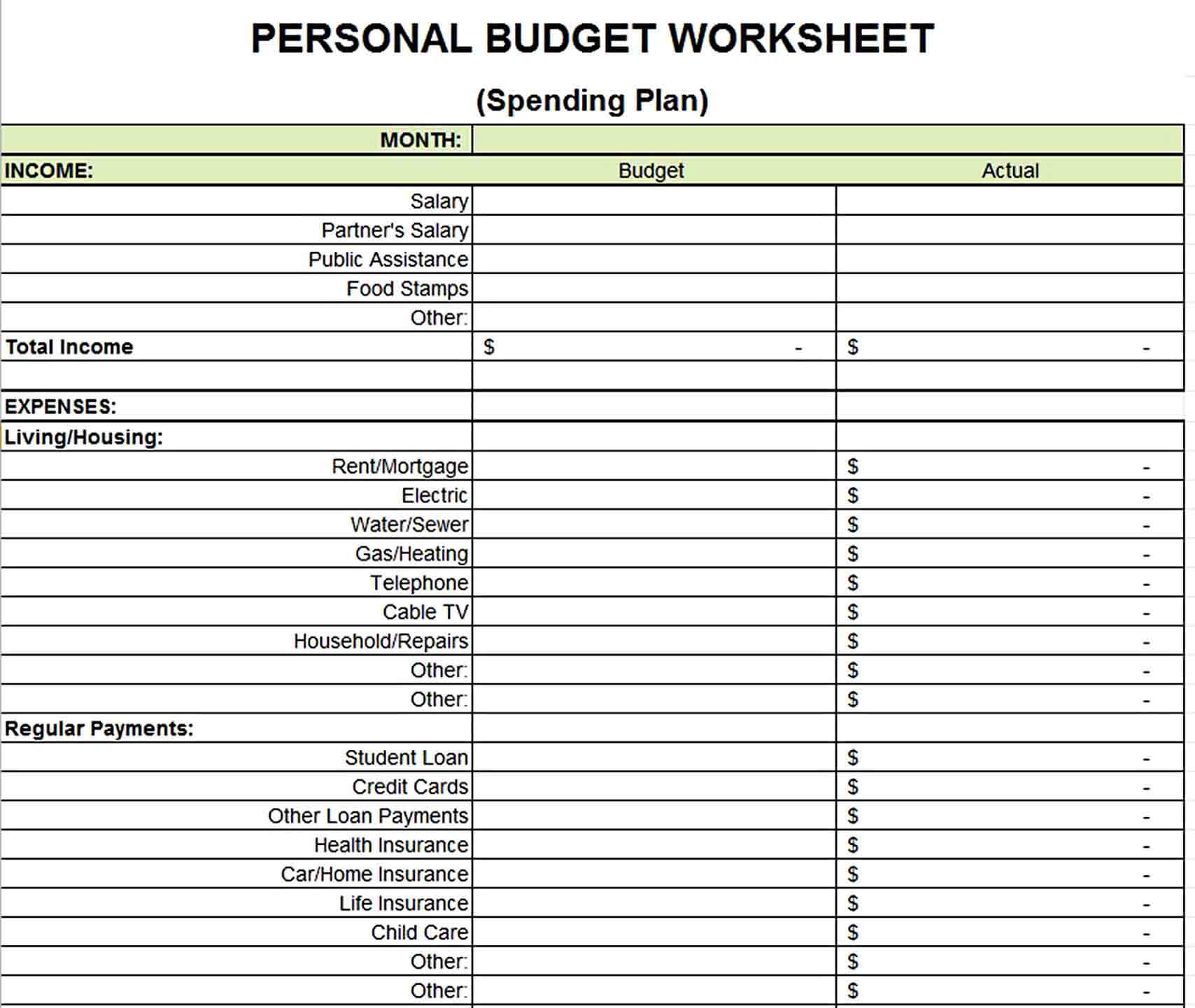 Personal Budget Weekly Expenses Worksheet Template in Excel