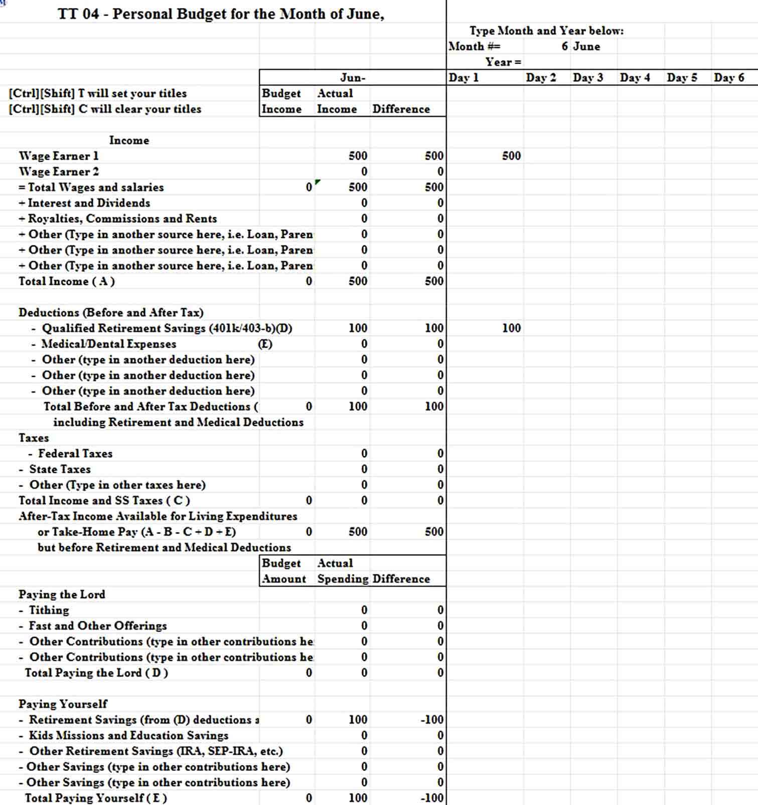 Personal Finance Budget Template