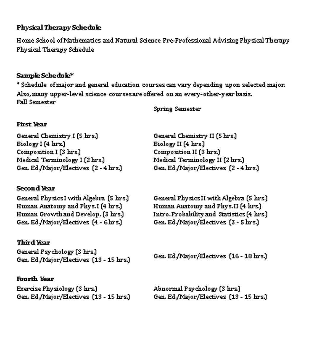 Physical Therapy Schedule Template