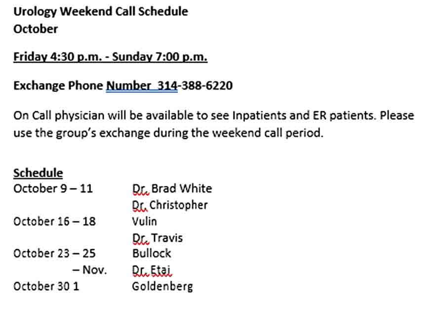 Physician On Call Schedule Template