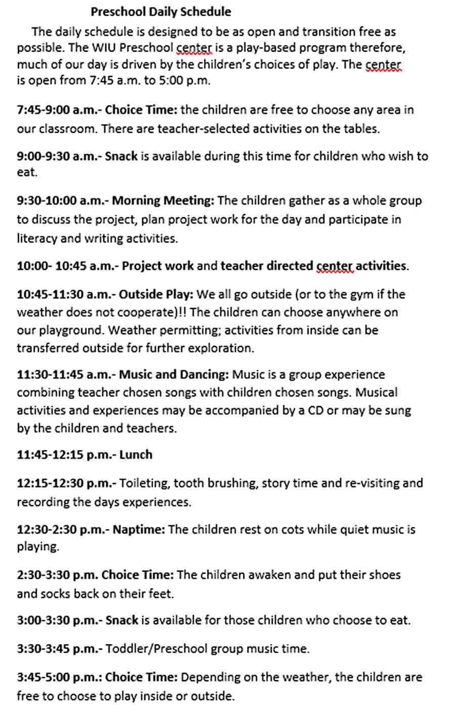 Preschool Daily Schedule 1