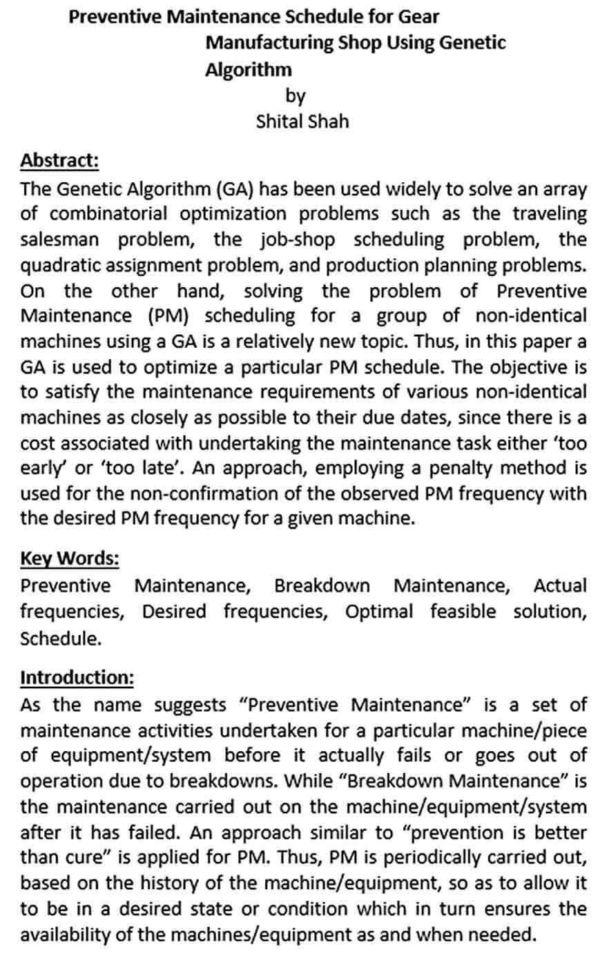 Preventive Maintenance Schedule for Gear Manufacturing Shop PDF