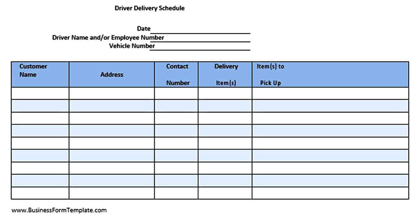 Printable Driver Delivery Schedule Template Download