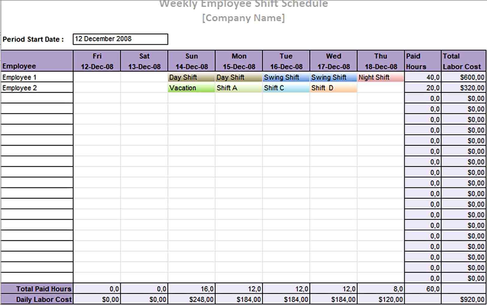 Printable Employee Daily Work Schedule Template