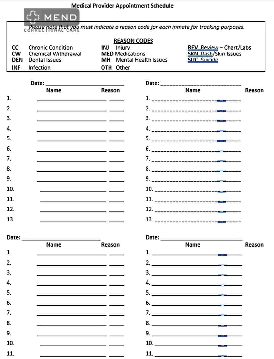 Printable Medical Appointment Scheduling