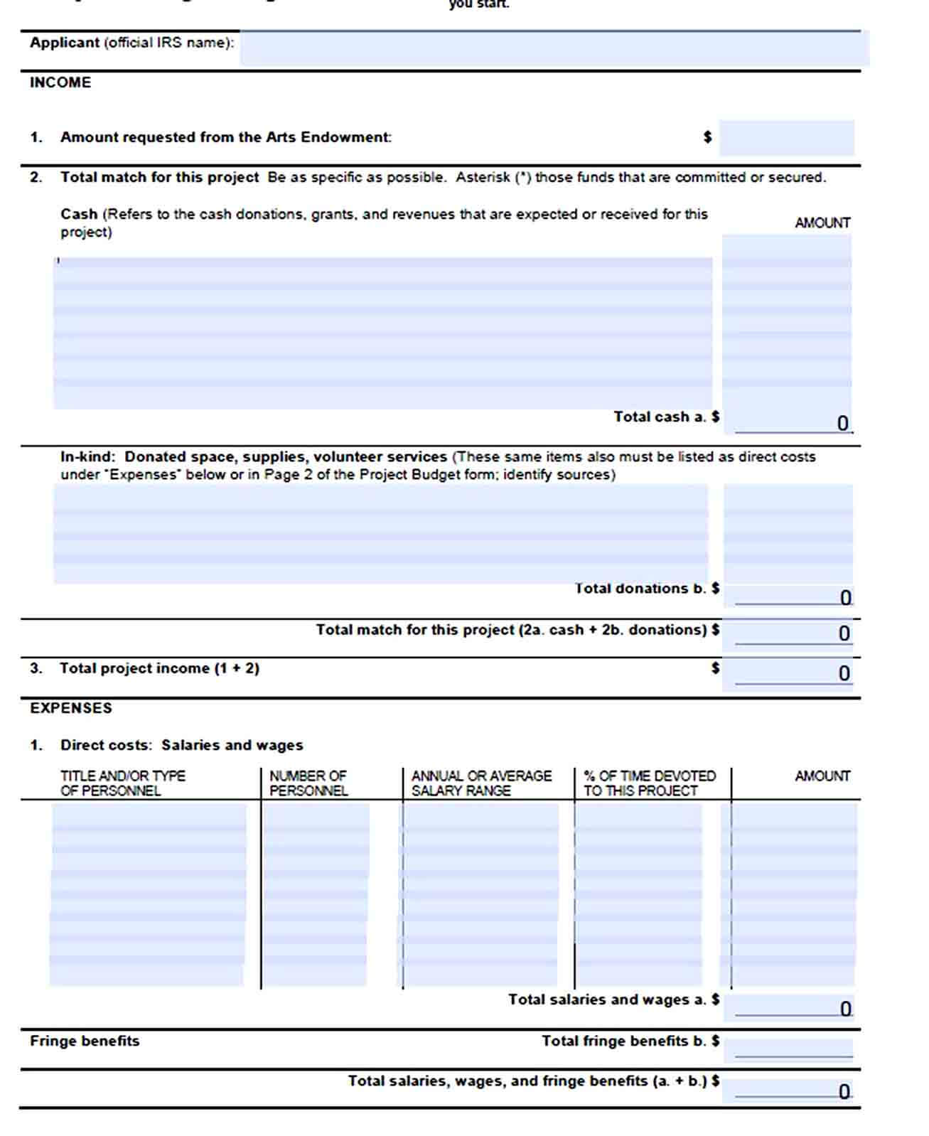 Project Budget Template Free 1