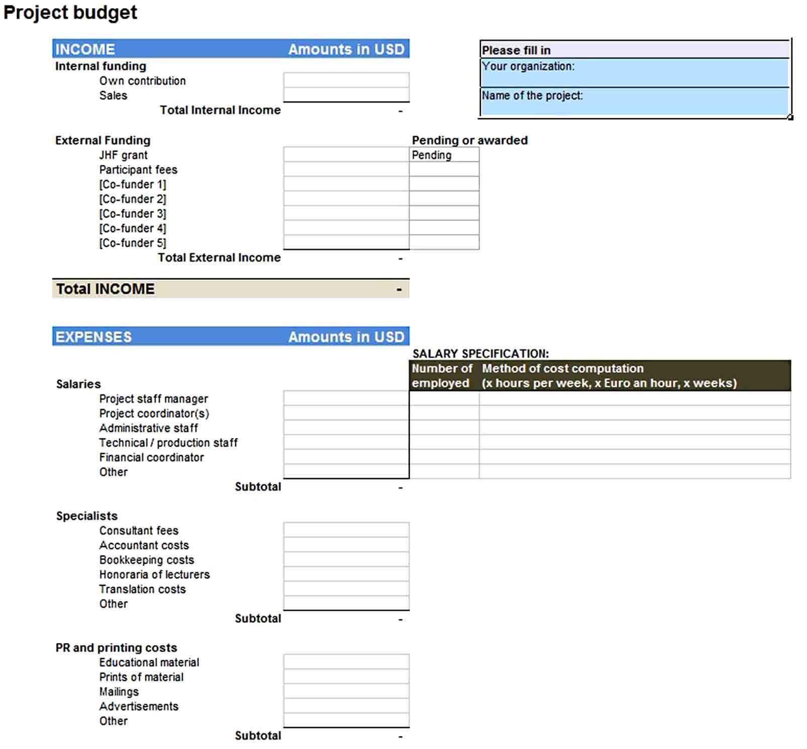 Project Budget Template Free