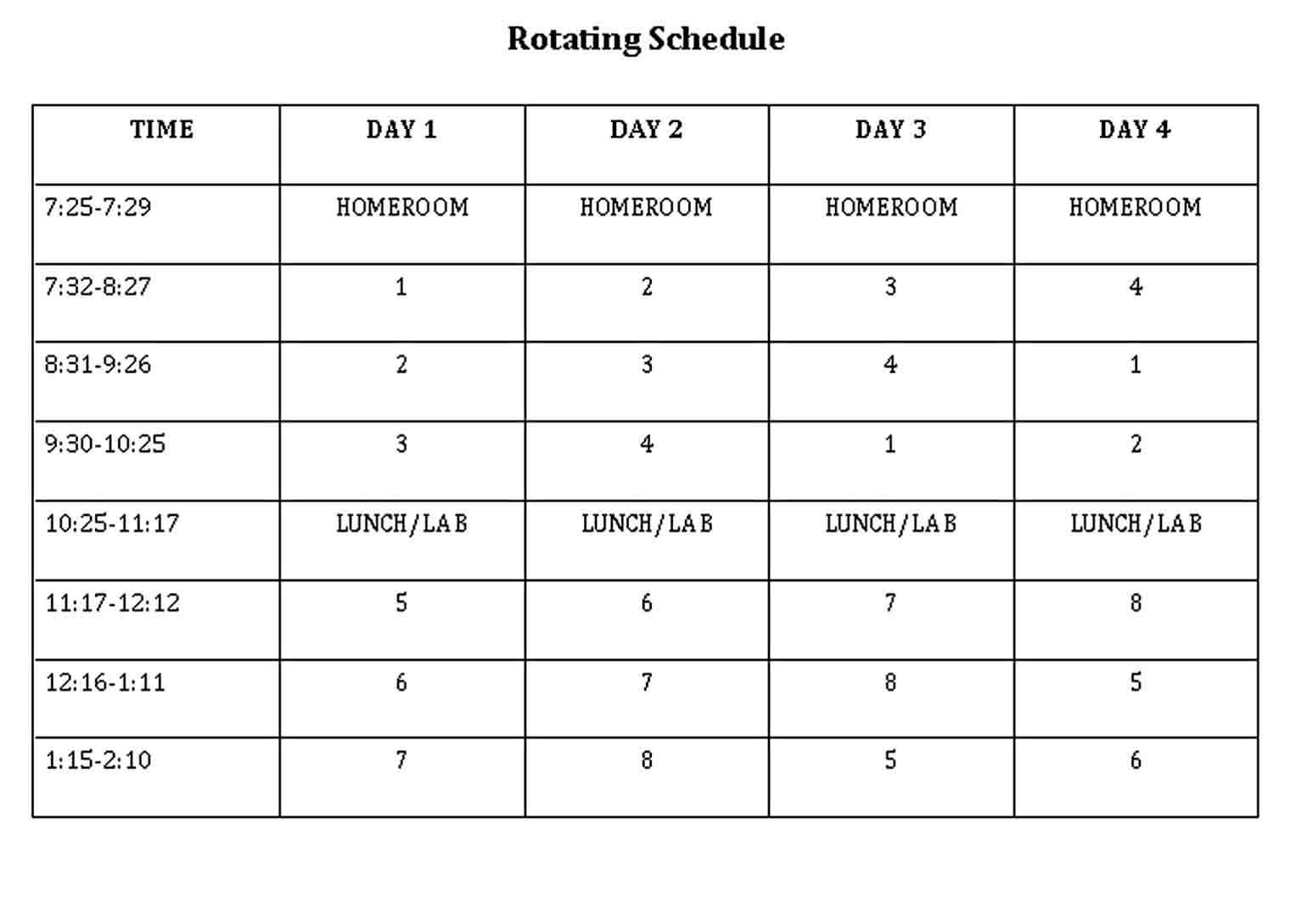 Rotating Day Schedule