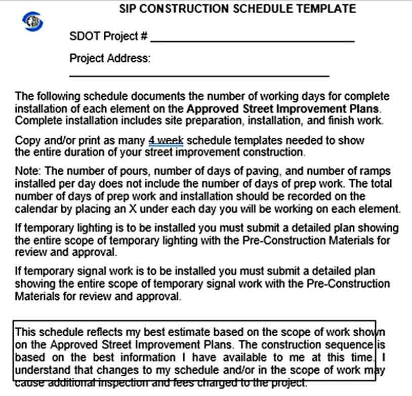 SIP Construction Schedule Template Free PDF Format 1