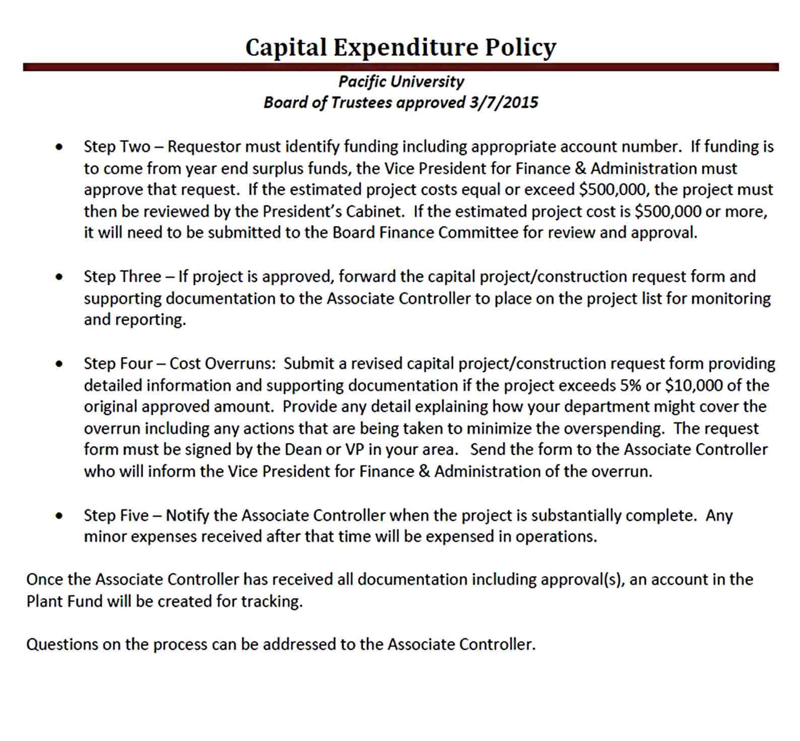 Sample Capital Expenditure Budget Policy PDF Download