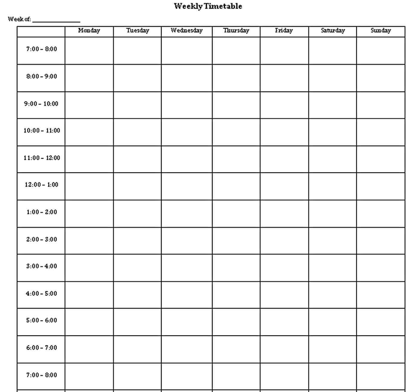 School Weekly Time Table Template