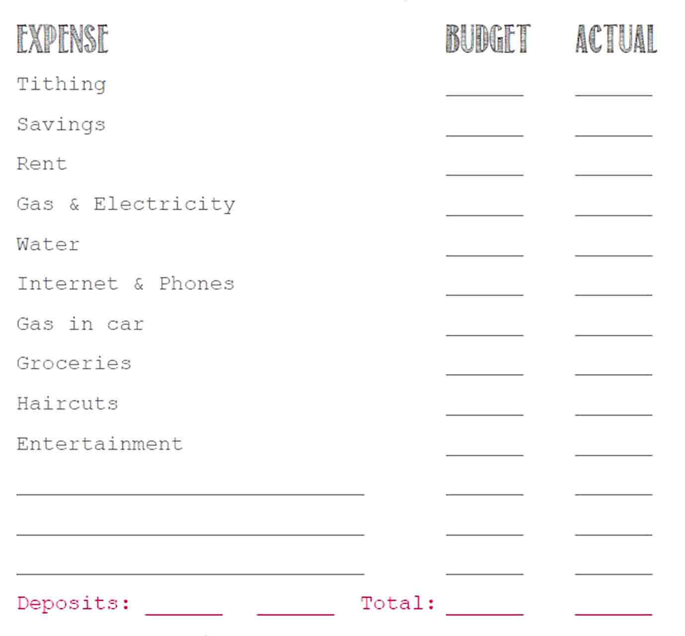 Simple Budget Template Printable 1