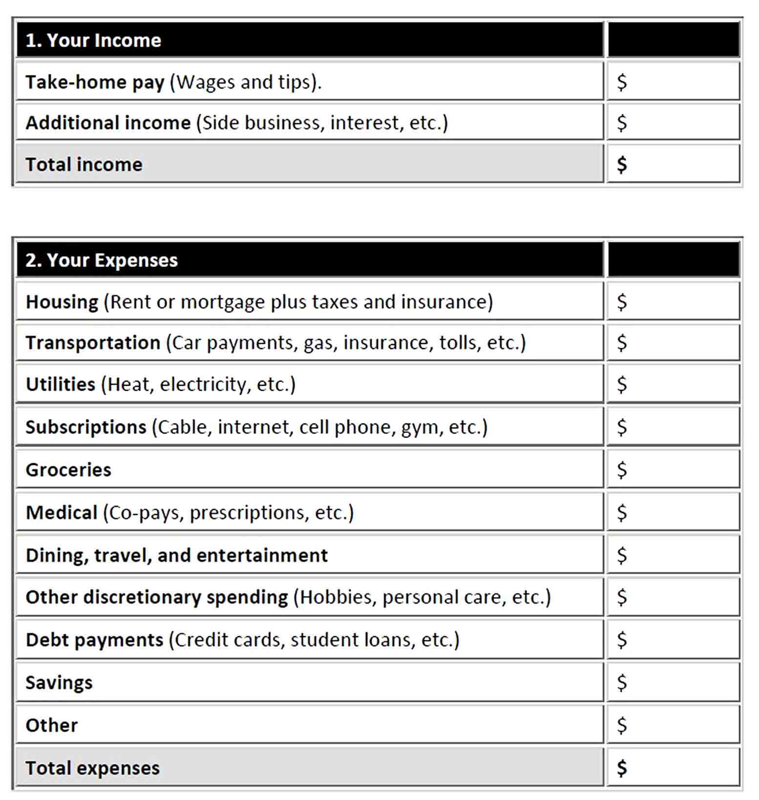 Simple Budget Worksheet PDF Download 1