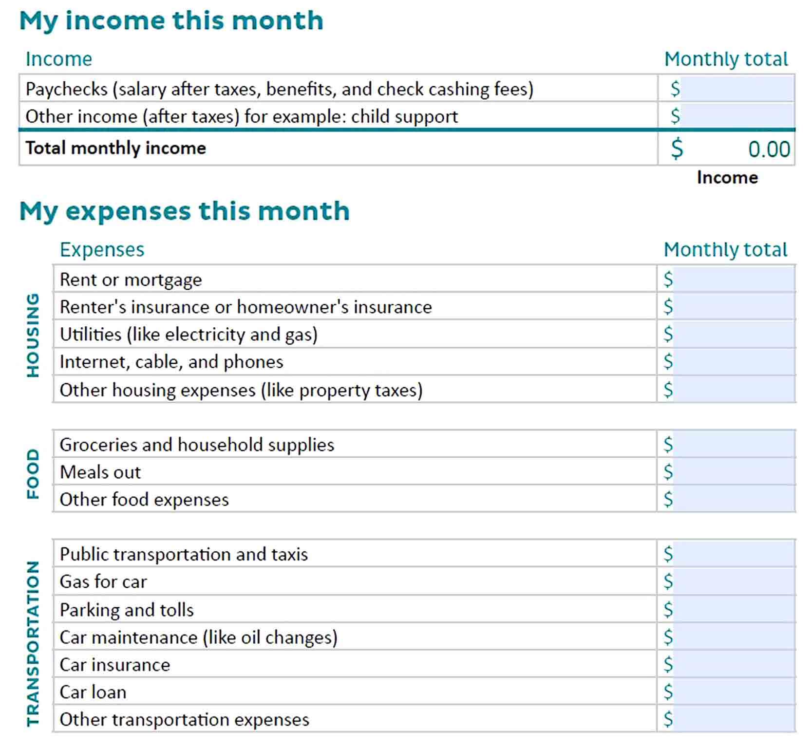 Simple Monthly Budget Template PDF Format