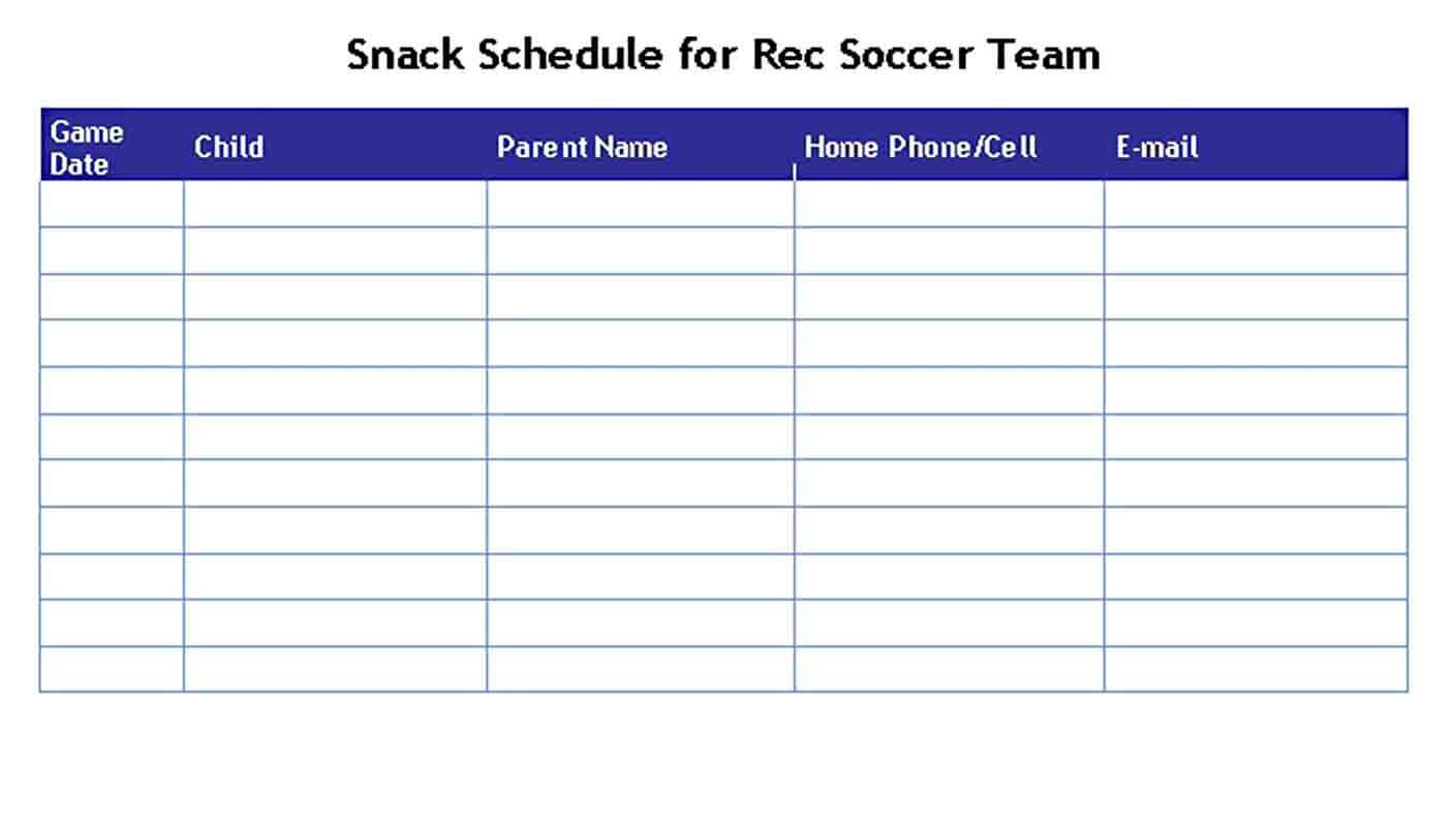 Soccer Snack Schedule Template