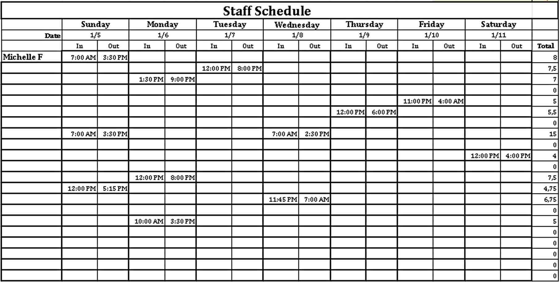 Staff Schedule Template