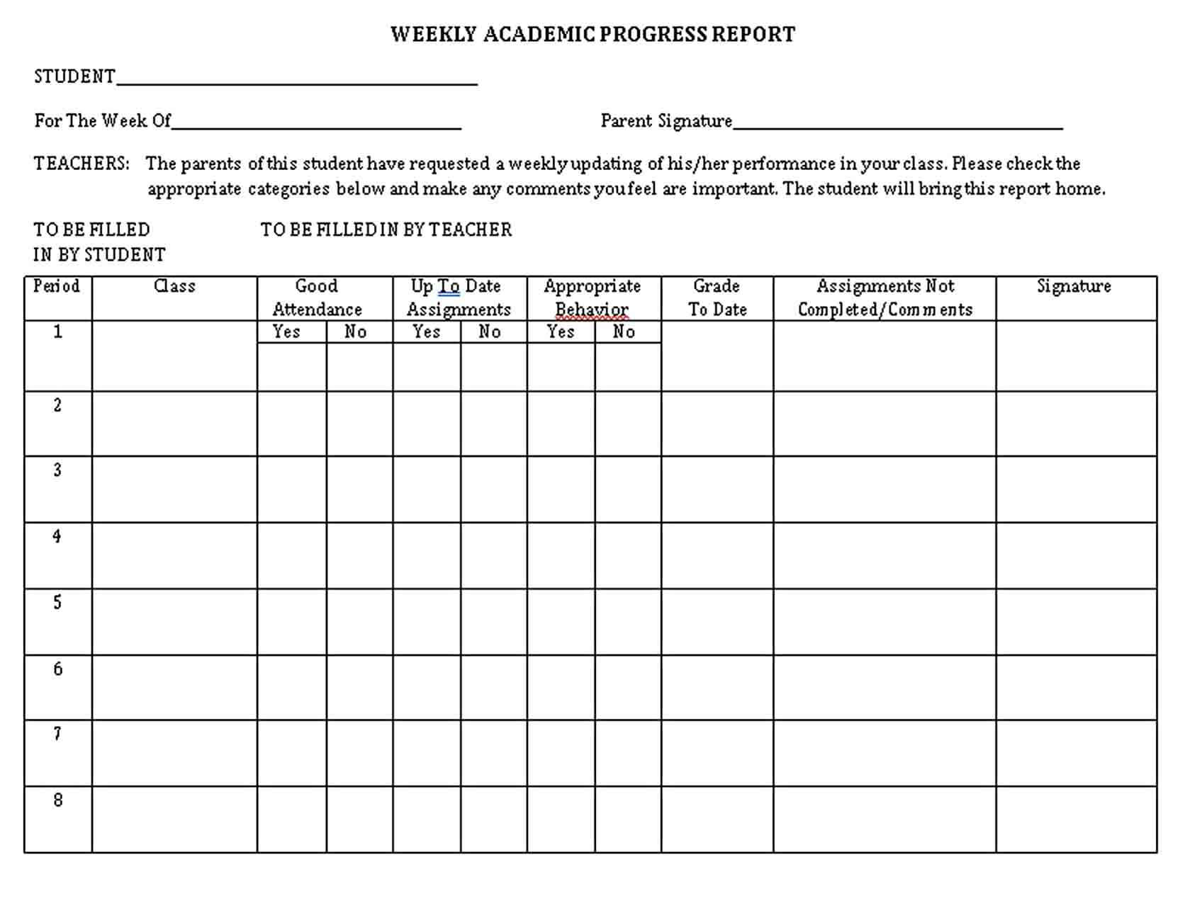 Student Weekly Analysis Report Templates