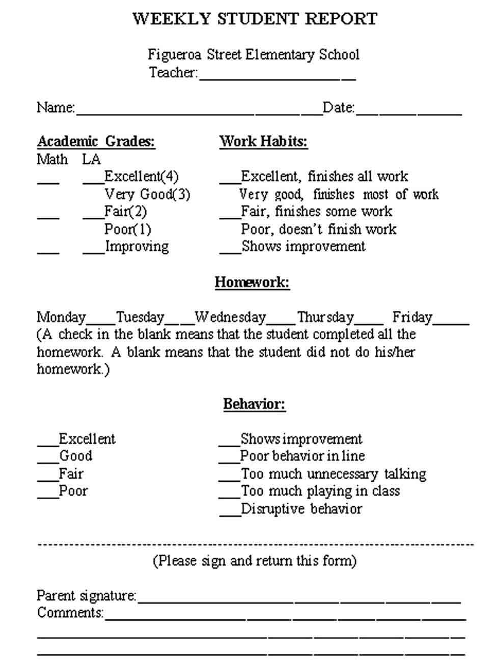 Student Weekly Report Form
