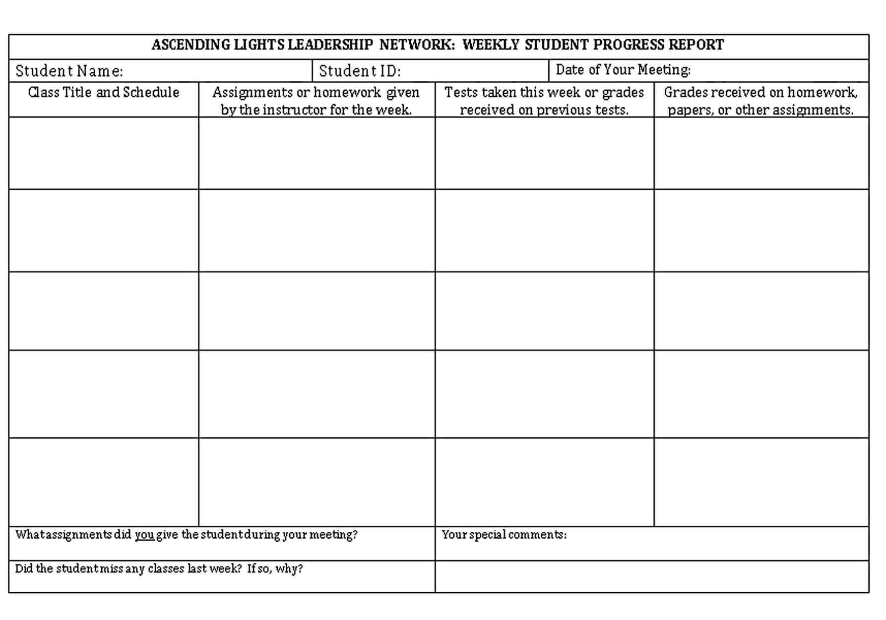 Student Weekly Report Format