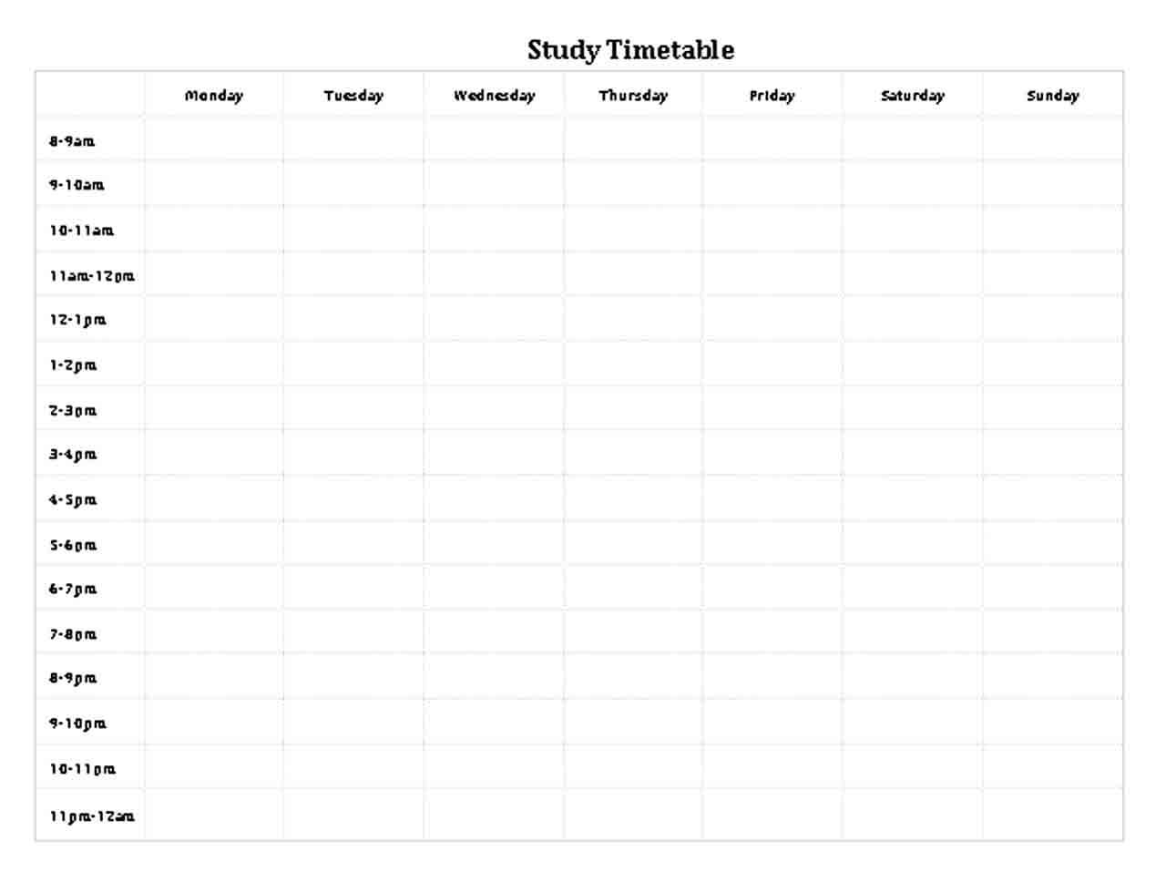 Study Schedule Template Download in Word Doc