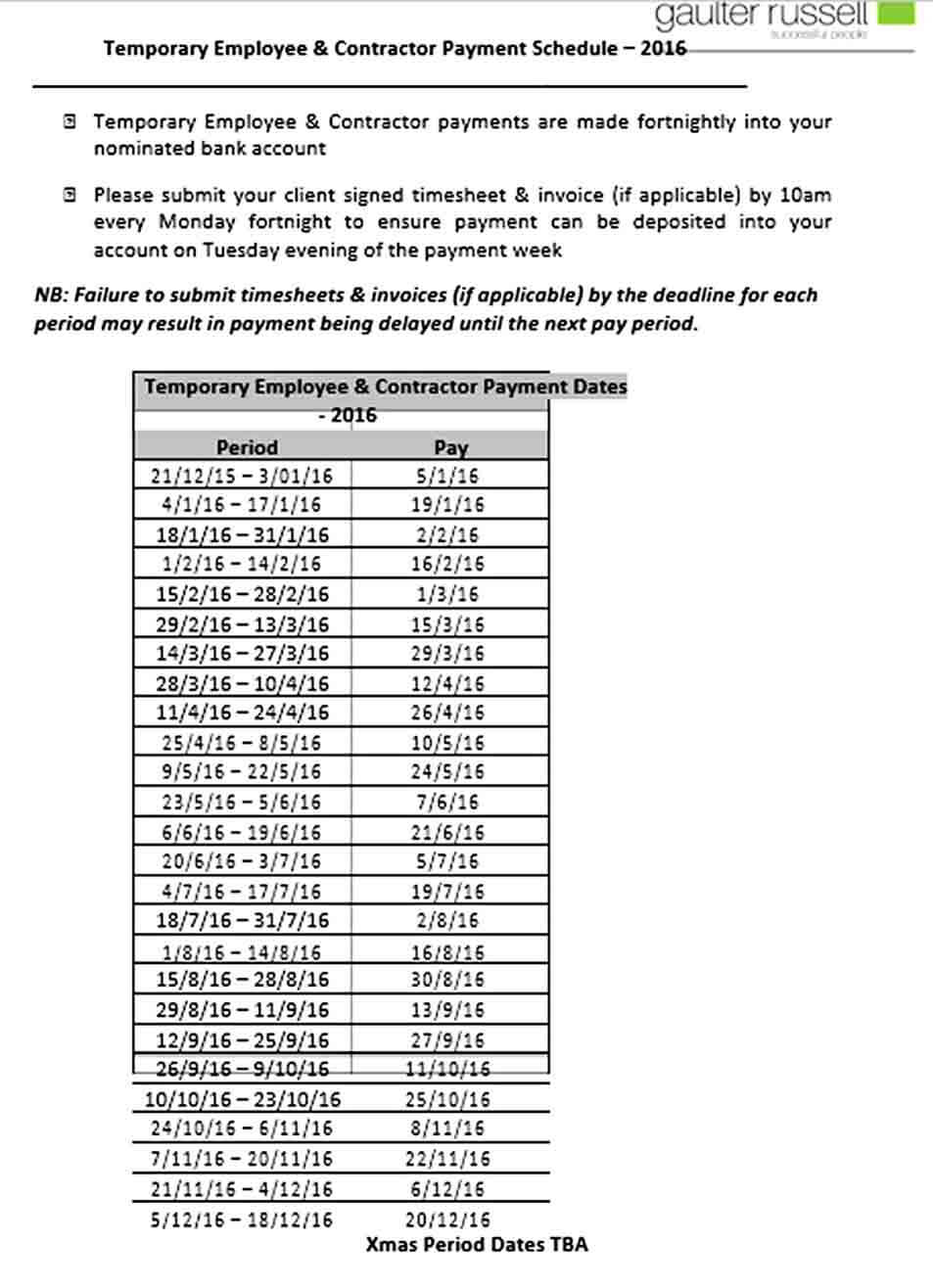 Temporary Contract Payment Schedule Template