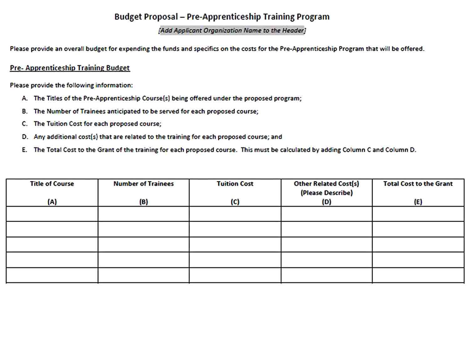 Training Program Budget Template 1