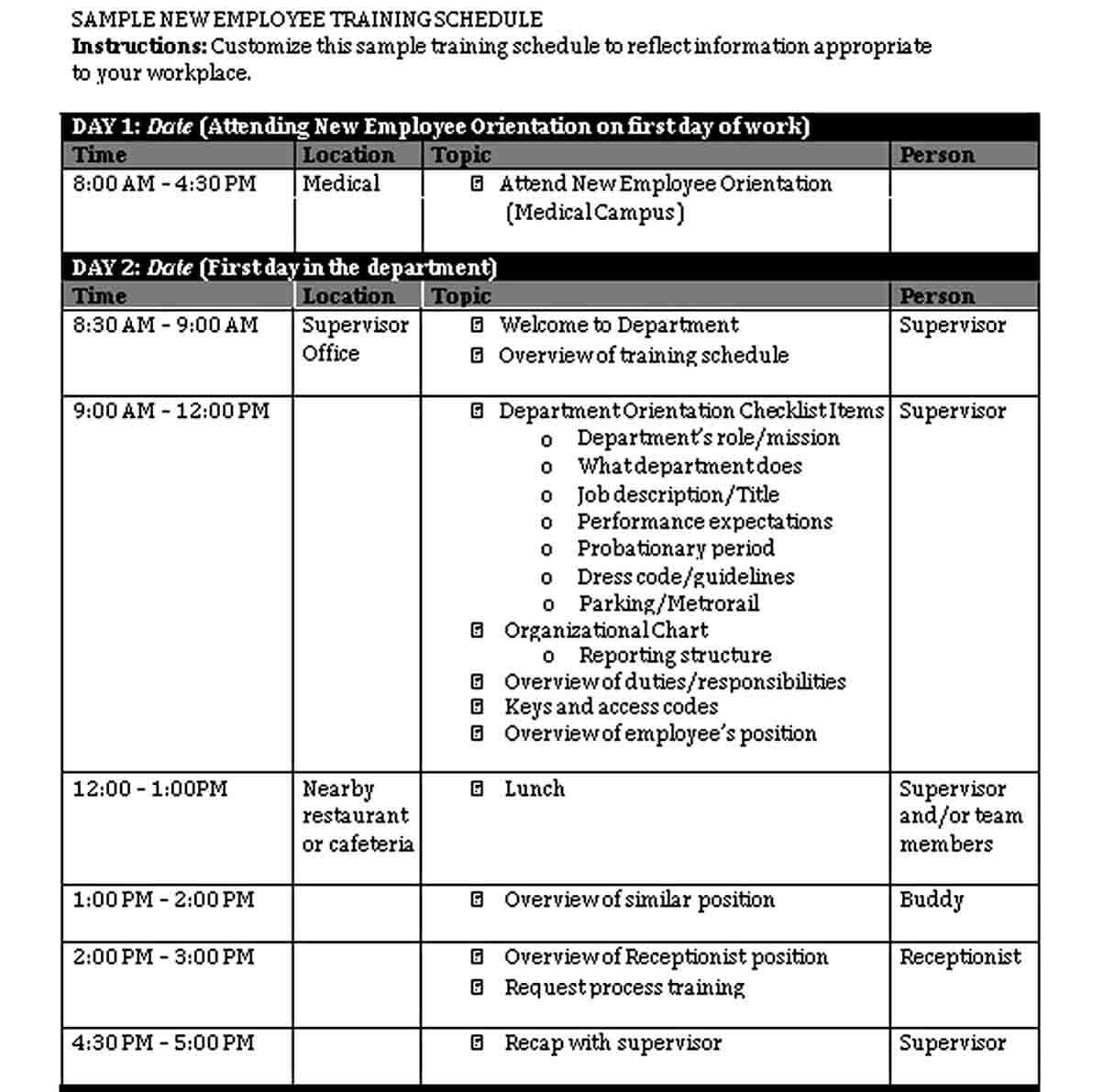 Training Program Schedule Format