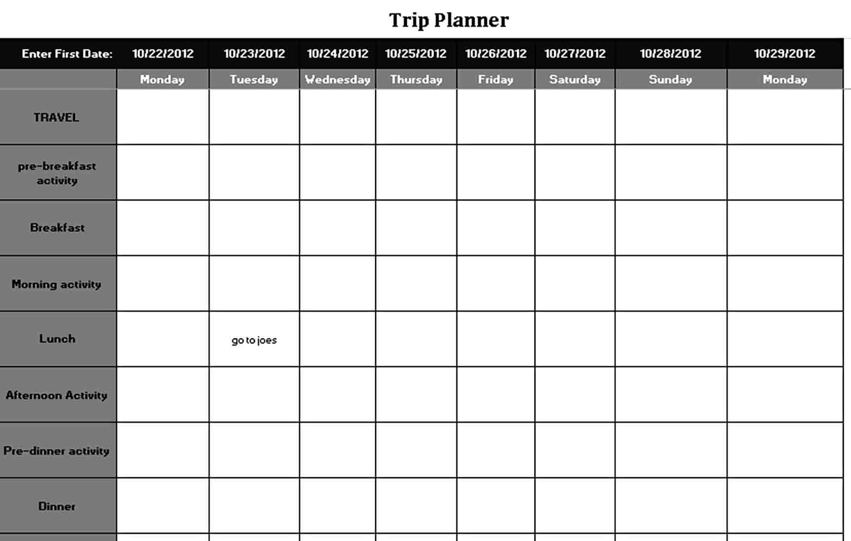 Vacation Trip Planning Schedule Template