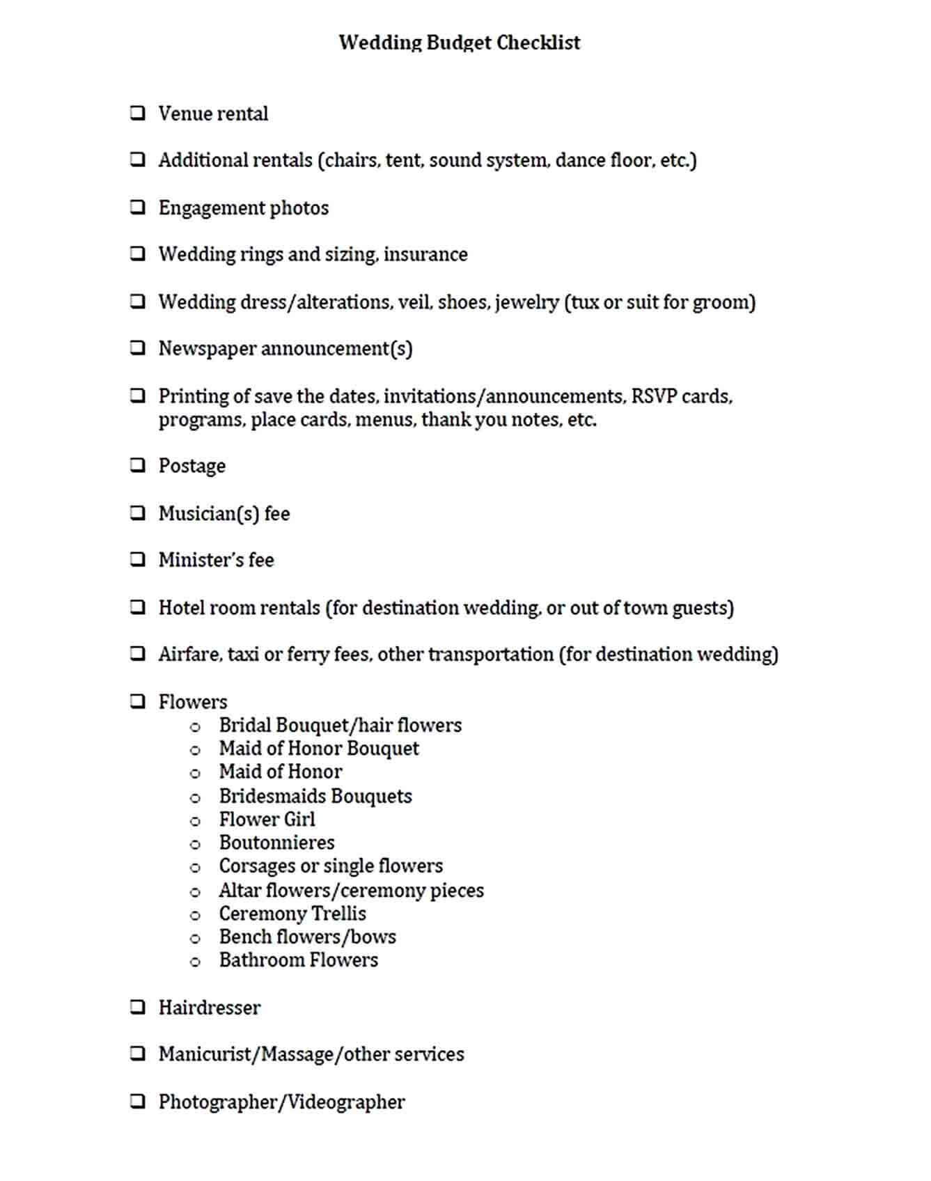 Wedding Budget Checklist Template For Download