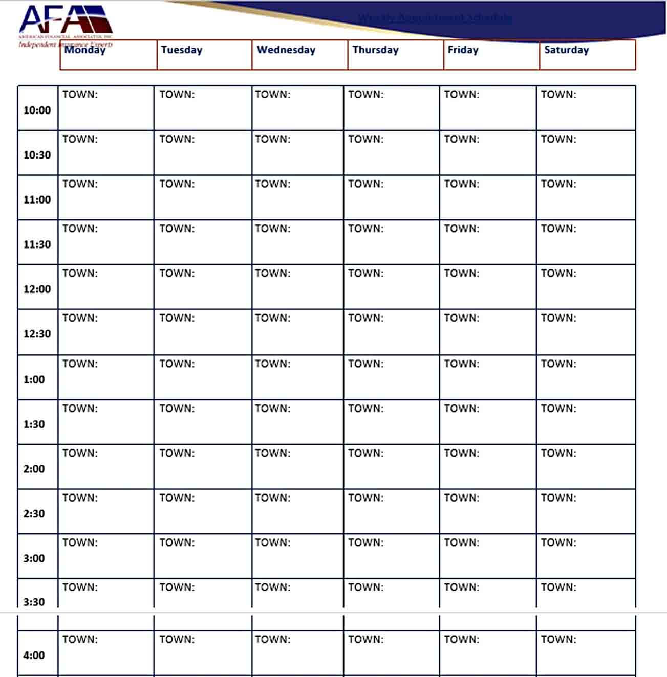 Weekly Appointment Schedule Printable
