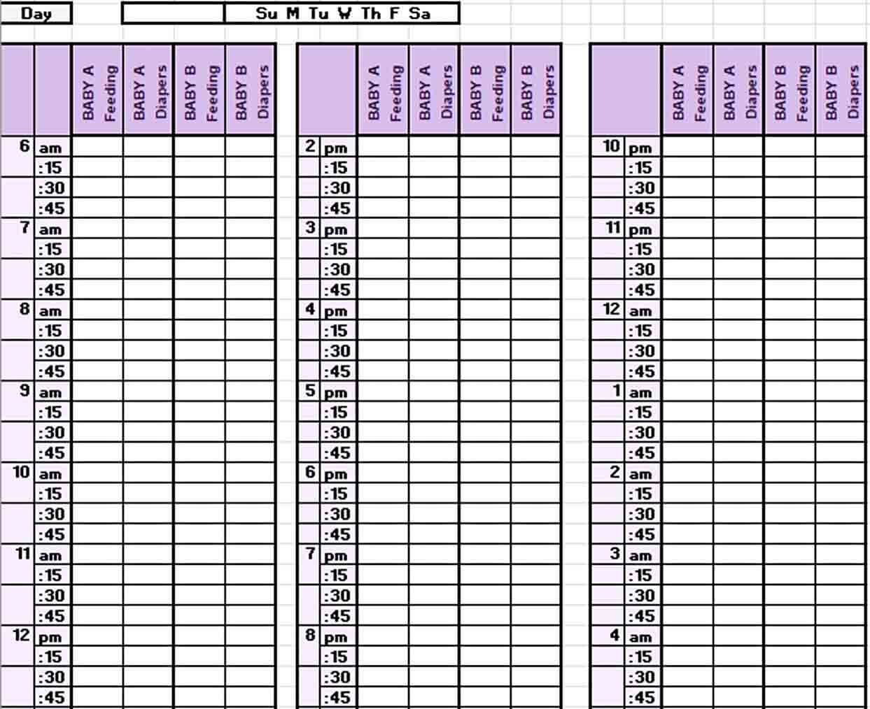 Weekly Baby Schedule Template in Excel Download