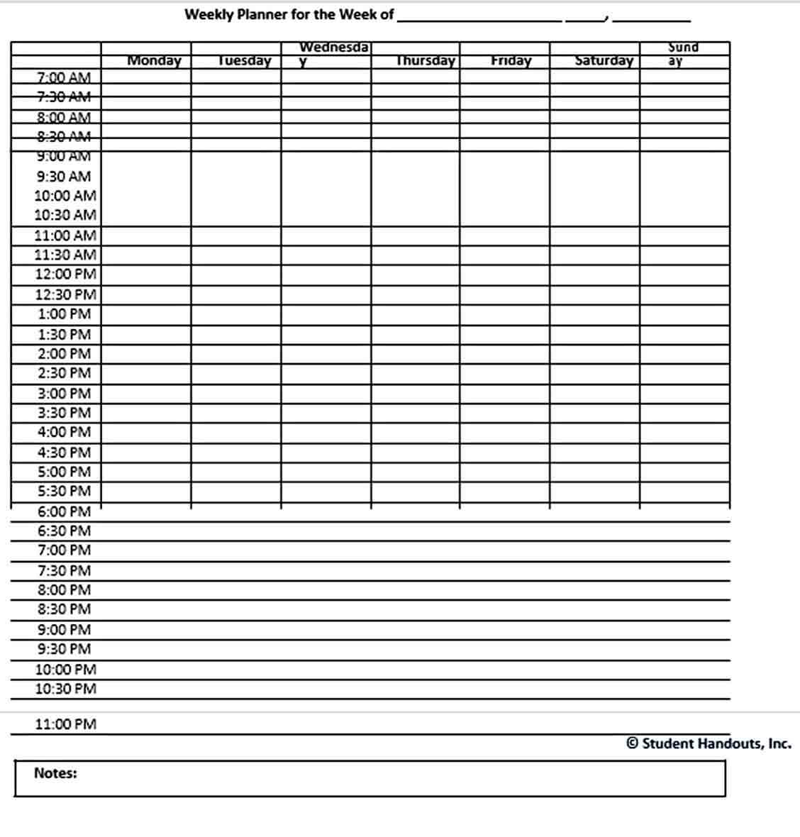 Weekly Hourly Planner Schedule Template Free Download PDF