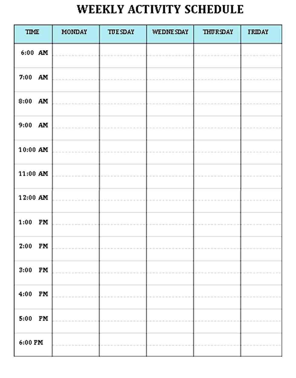Weekly activity schedule PDF