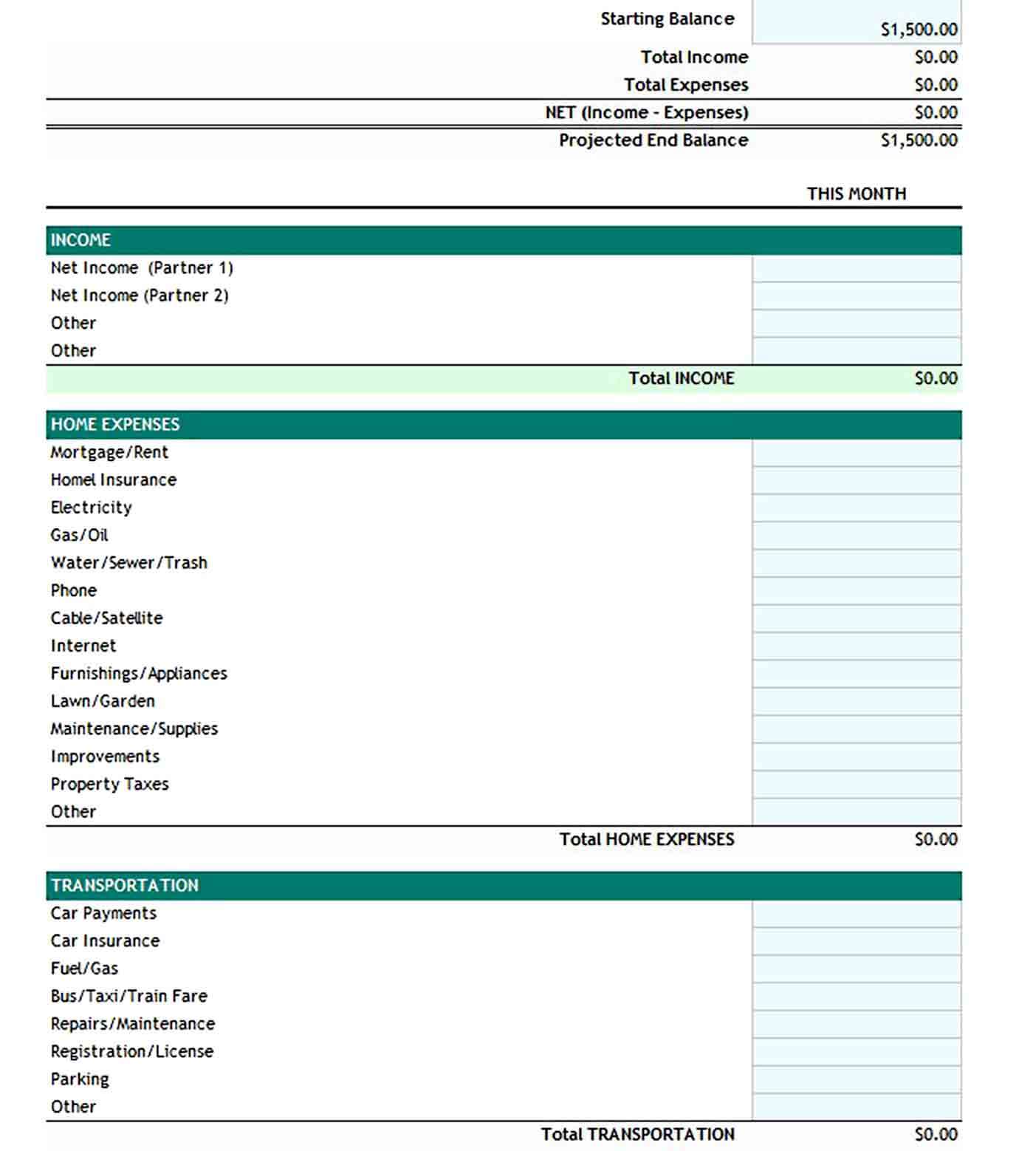 XLS Personal Budget Spreadsheet 1