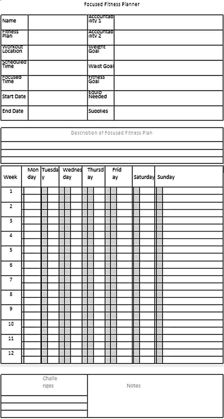 blank fitness schedule template