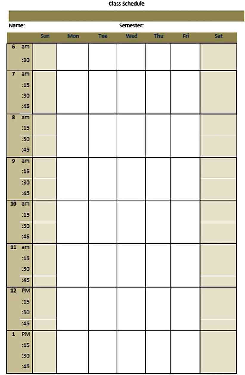 college class schedule template free download1