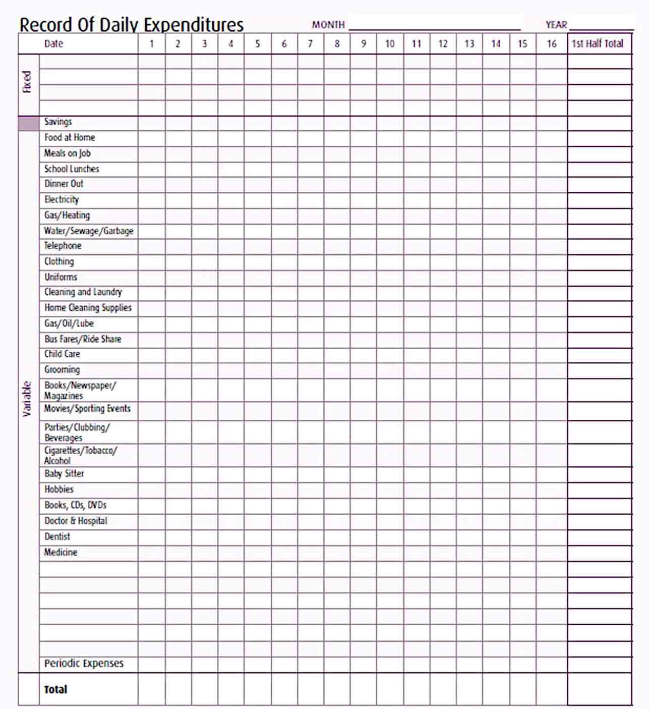 daily budget tracker template pdf format Download