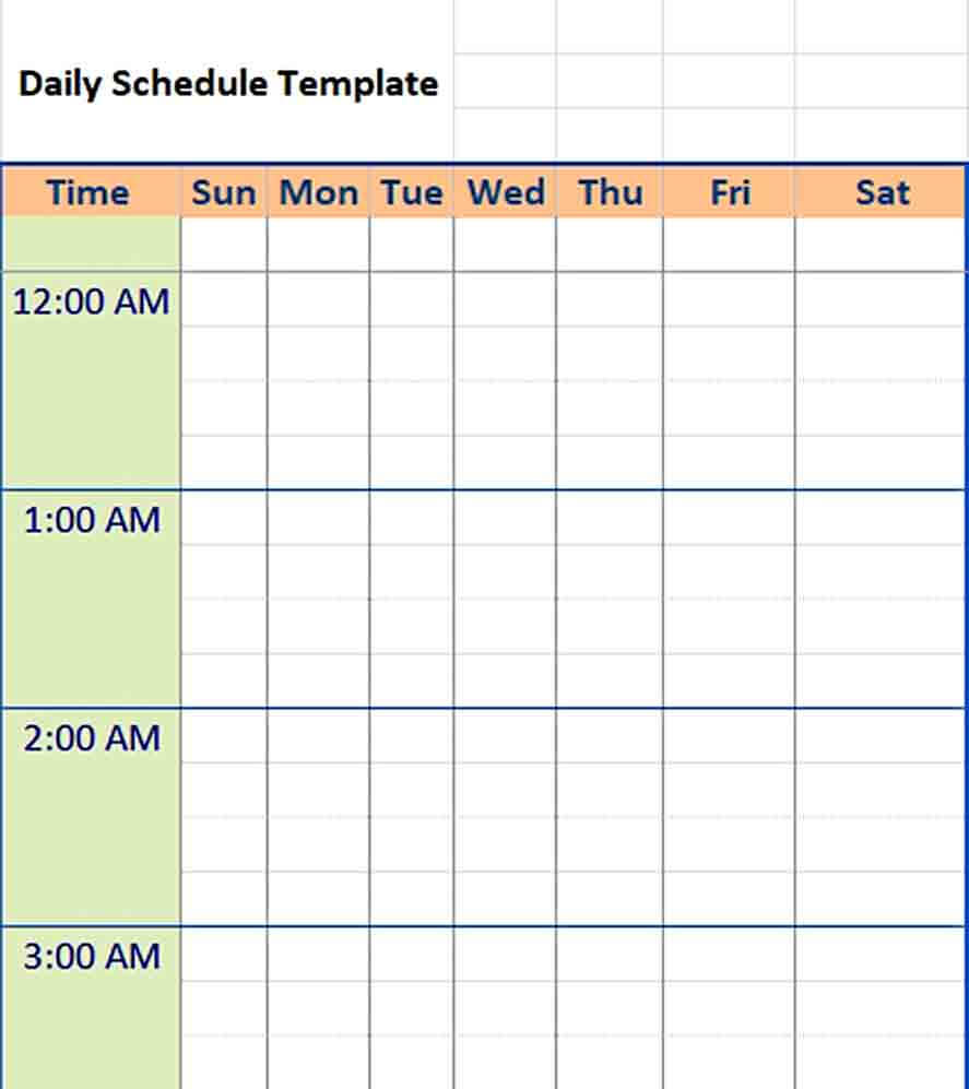 free daily schedule template