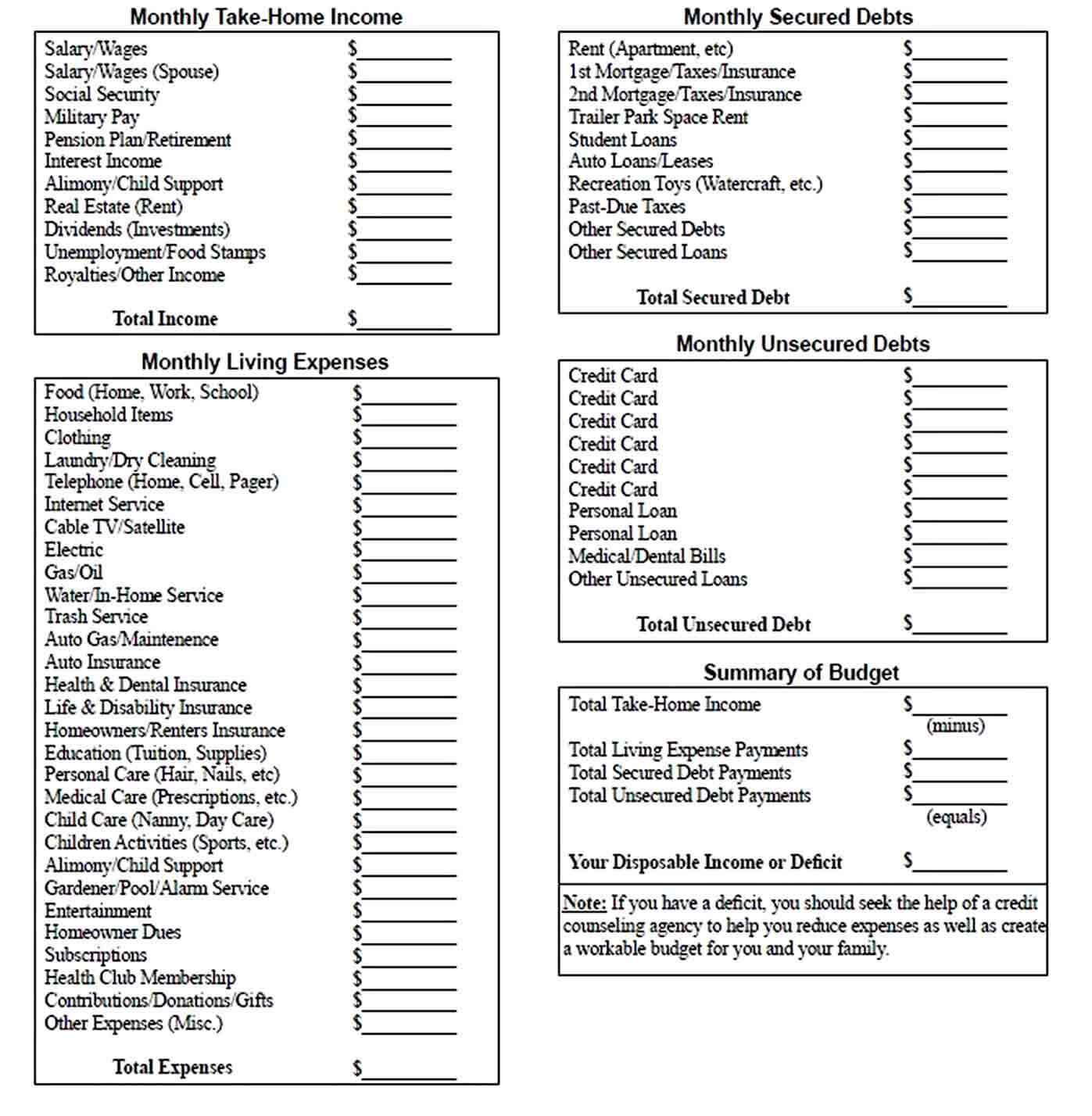 household budget tracker template PDF Format