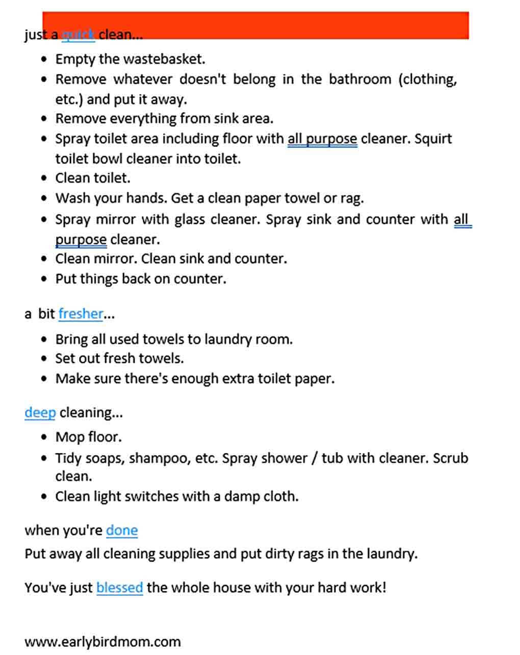 kids Bathroom Cleaning Schedule Template
