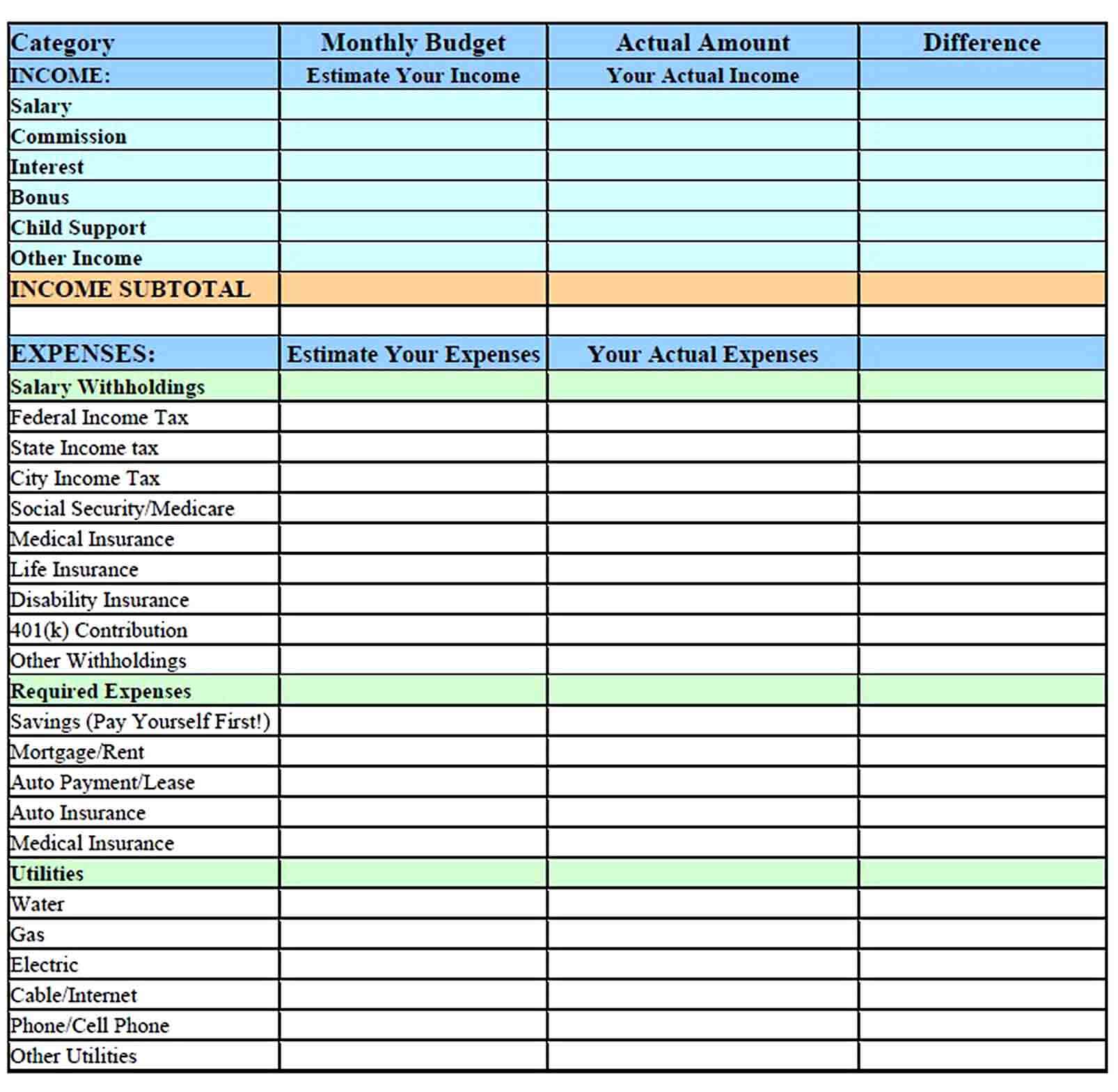 personal monthly budget template 3