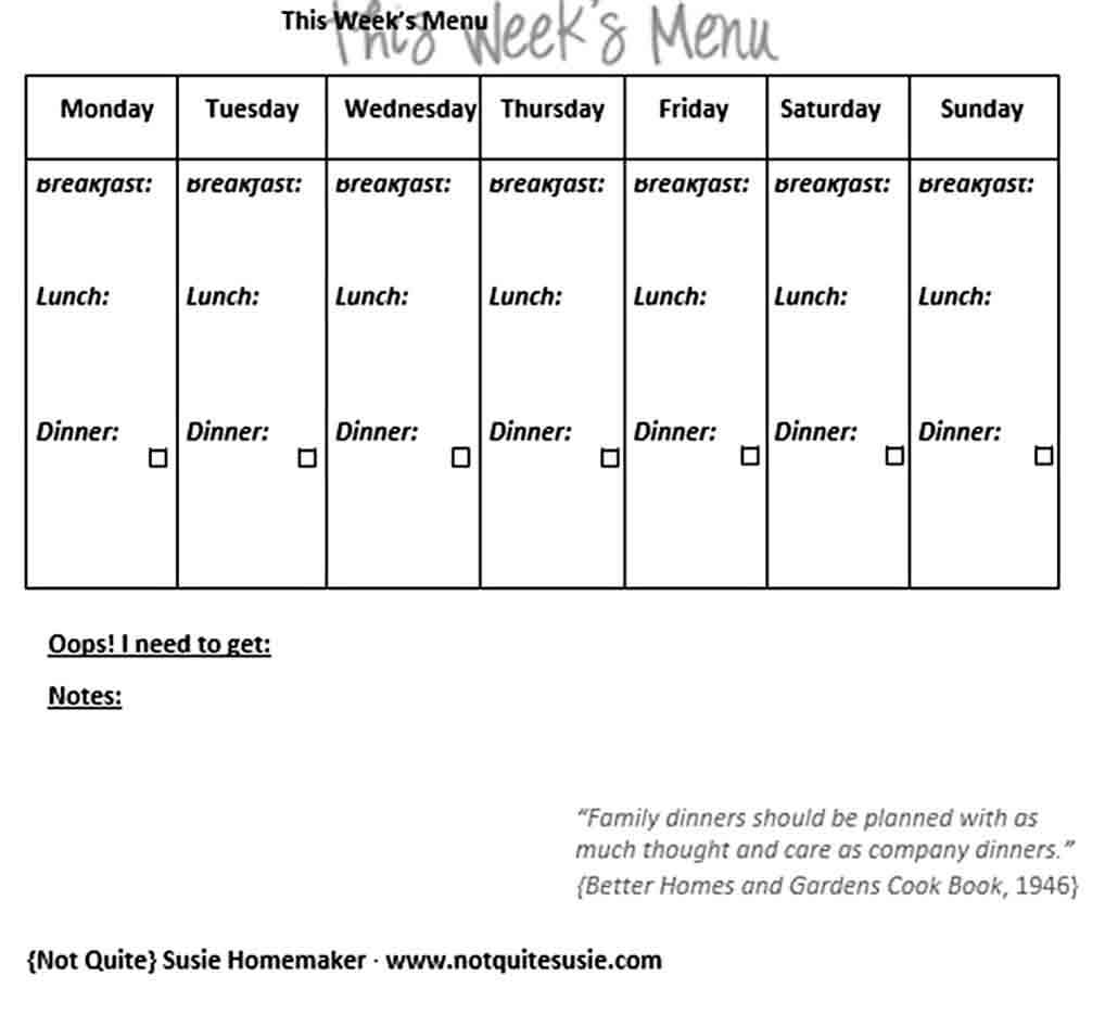 weekly meal plan free printable